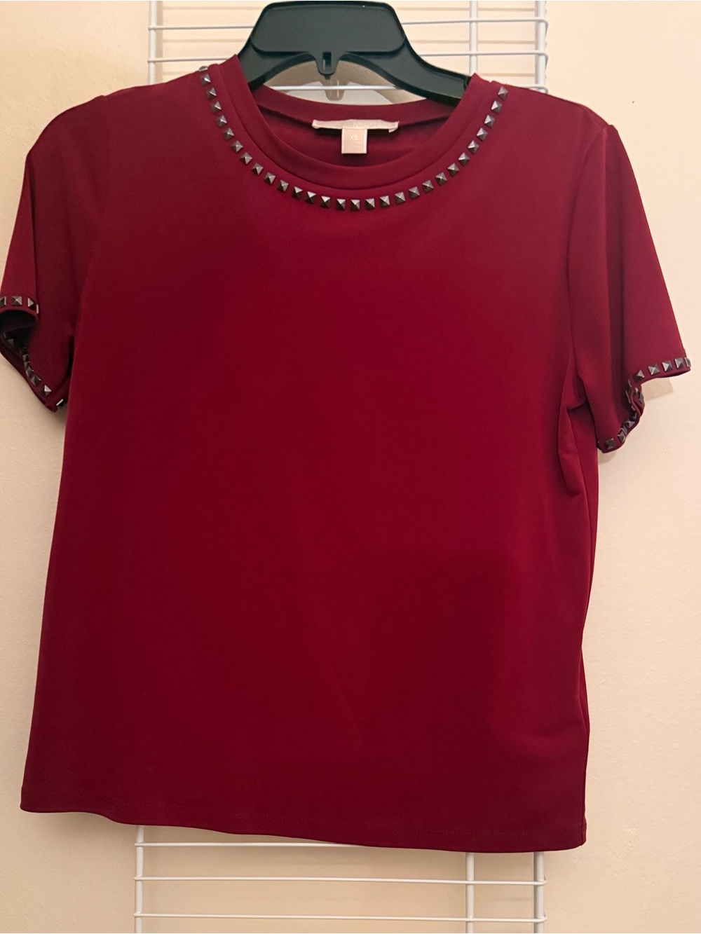 MICHAEL Michael Kors Wine Red Short Sleeve Stud-Trim Tee
